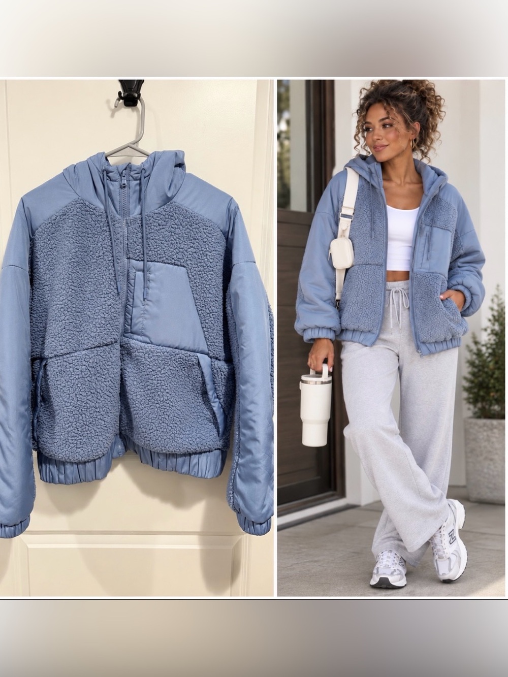 Old Navy Active Blue Sherpa-Panel Fleece Hooded Puffer Jacket sz M